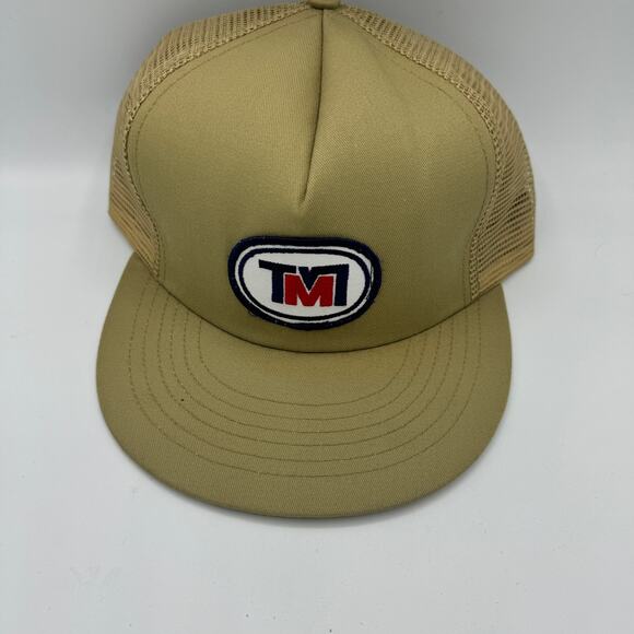 Vintage Tan Beige Hat Mesh Trucker Snapback 90s Logo Company - Picture 2 of 4